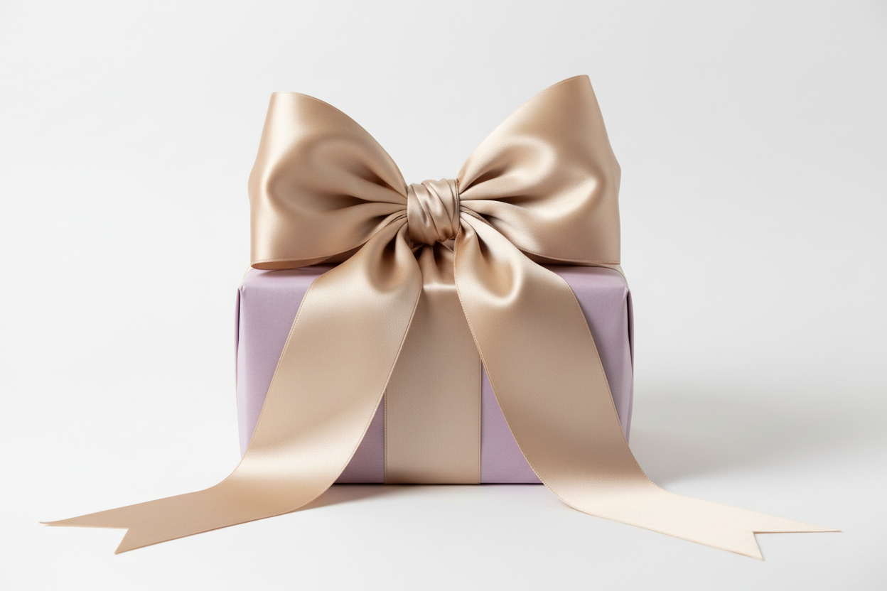 Luxury gift with mauve and champagne bow